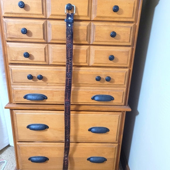 unknown Other - Well Loved Vintage US Navy Stamped and Tooled Leather Belt
